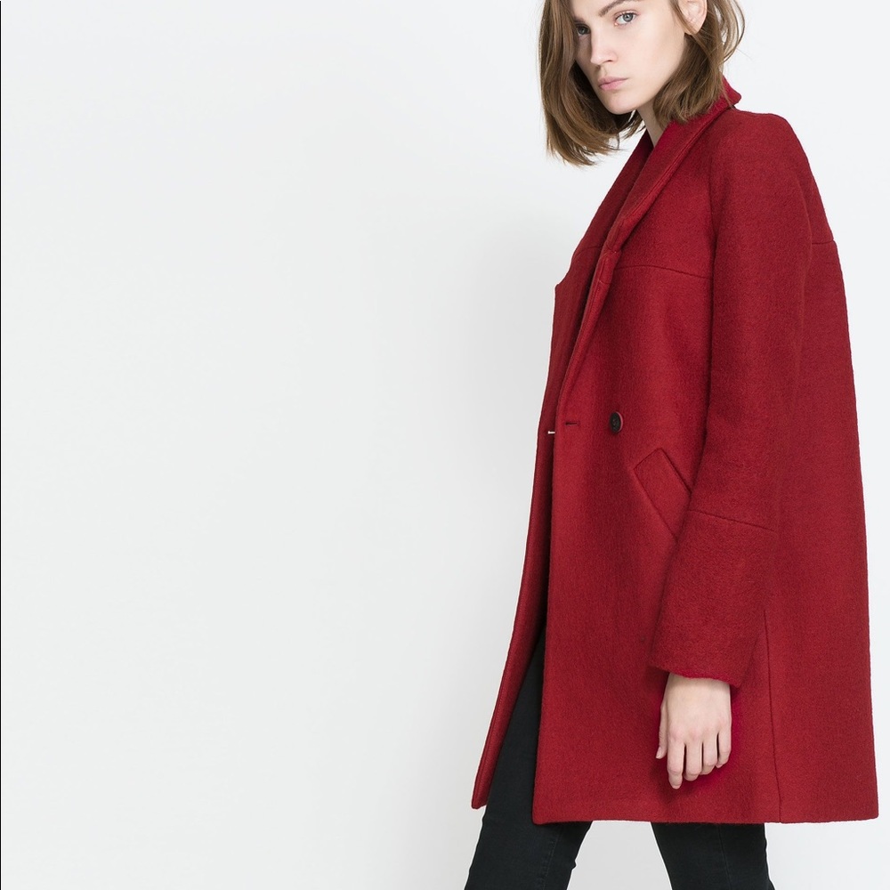 Zara Red Wool Overcoat